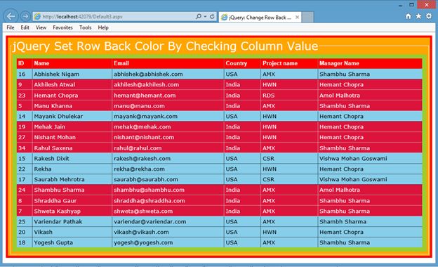 JQuery Set GridView Row Color on the Base of Any Column Value